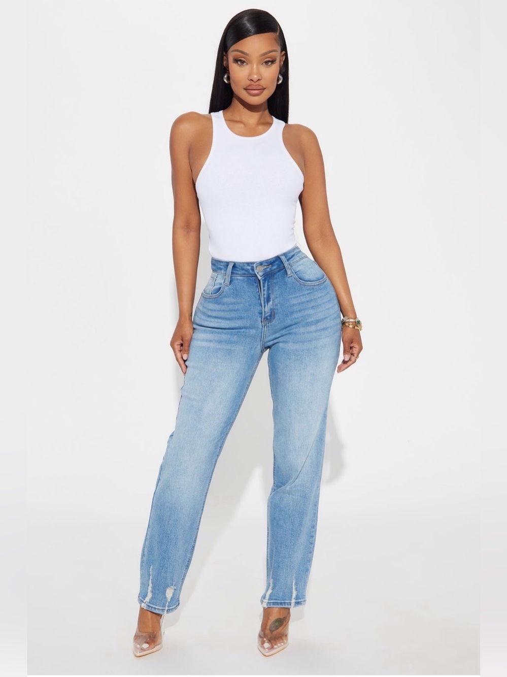 High-Rise Light Blue Straight Leg Women’s Jeans